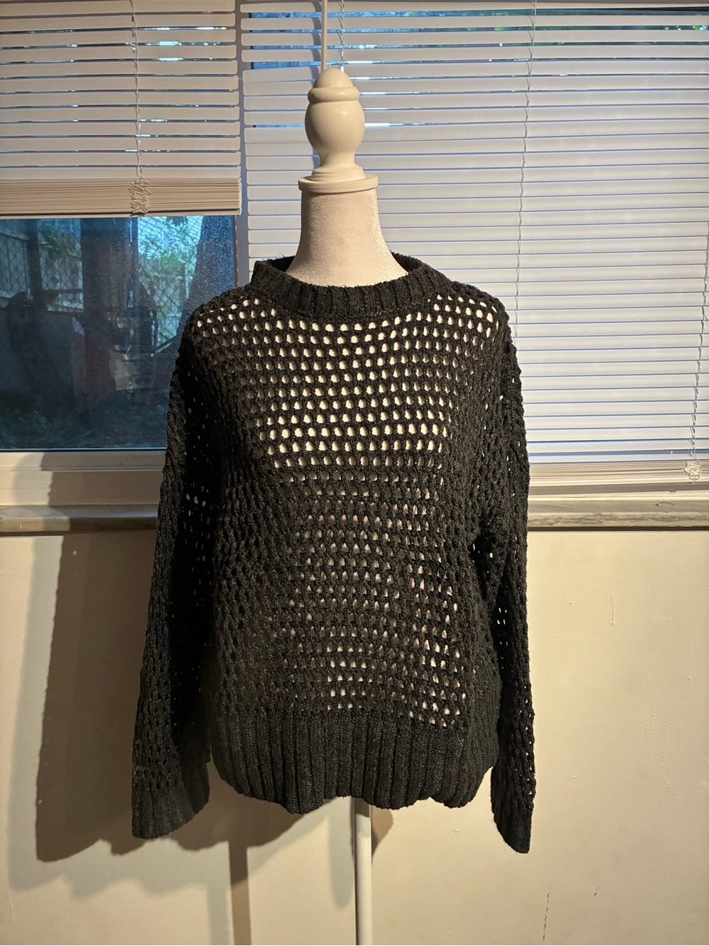 Fashion Nova Black Open Weave Crewneck Sweater